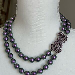 TANNER | Two-Strand Faux Iridescent Lavender Purple Glass Pearl 16”-18" Necklace
